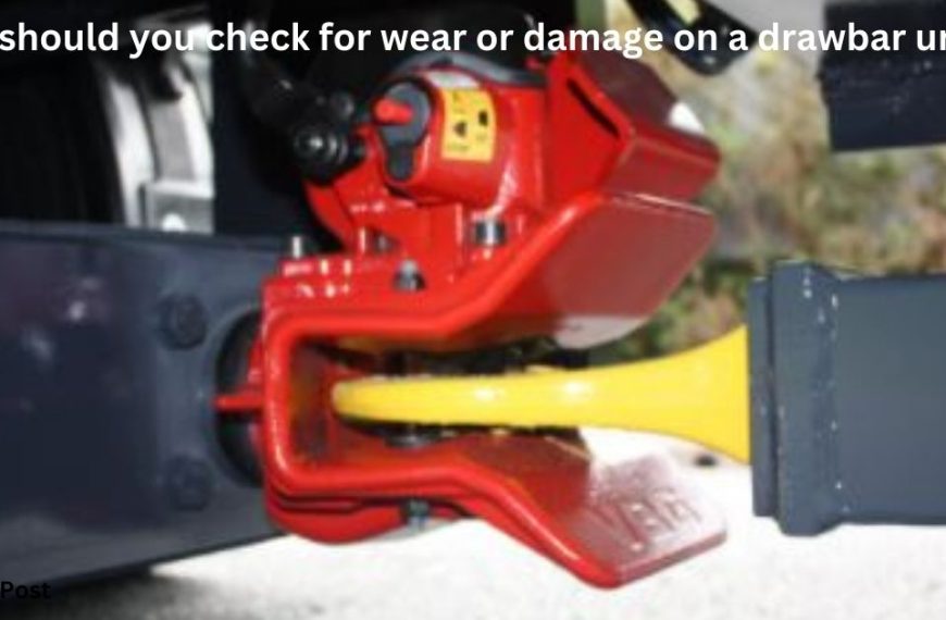 What should you check for wear or damage on a drawbar unit